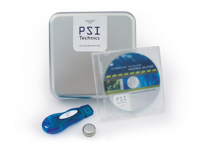 Das Data Logger Starter Kit (Basic): Temperatur Data Logger PTL 21G (Knopfzelle), USB-Adapter inkl. Reader, PSITRACK CD-Auslesesoftware, quadratische Alu-Dose